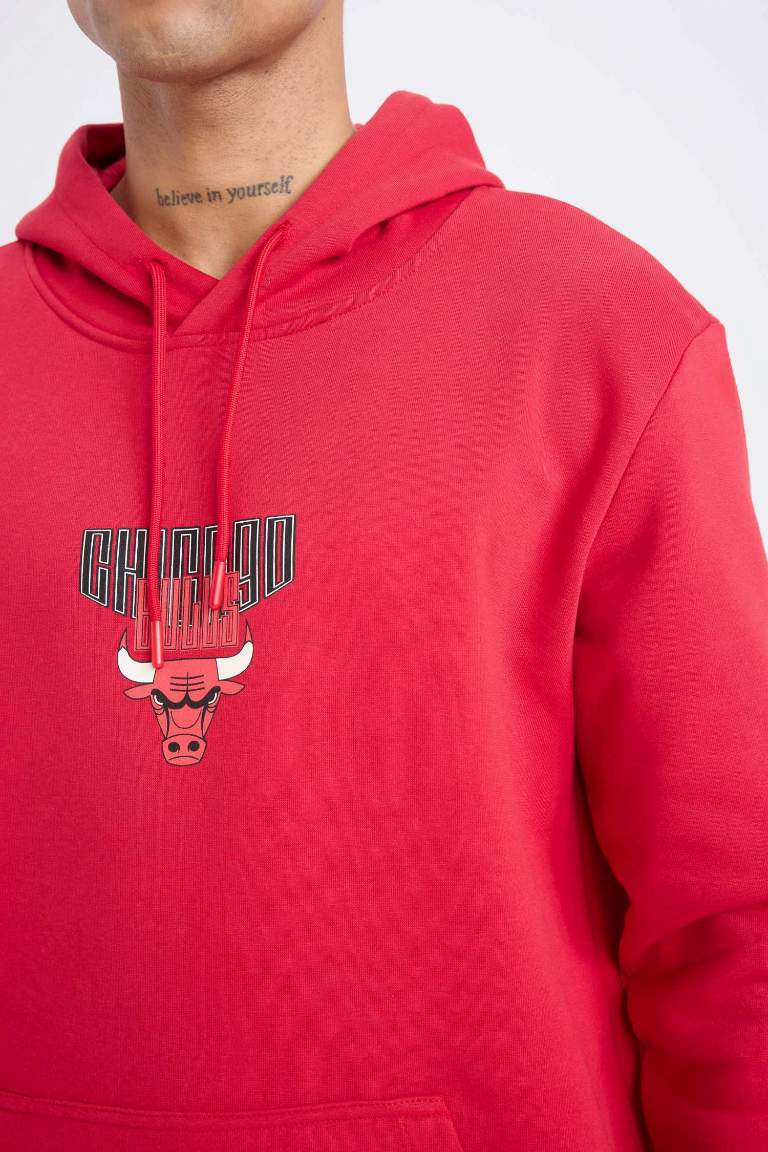 DeFactoFit NBA Chicago Bulls Standard Fit Back Printed Thick Sweatshirt