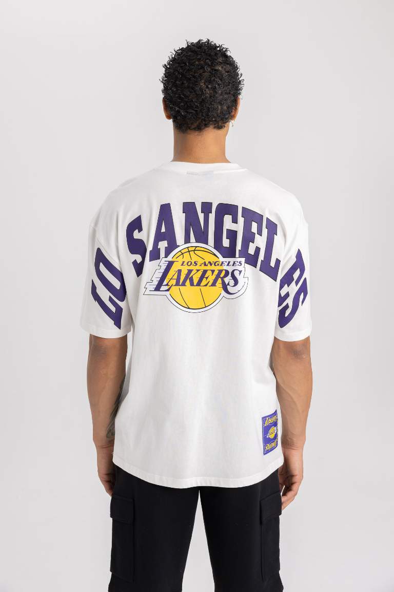 Ecru MAN DeFactoFit NBA Los Angeles Lakers Oversize Fit Crew Neck Short ...