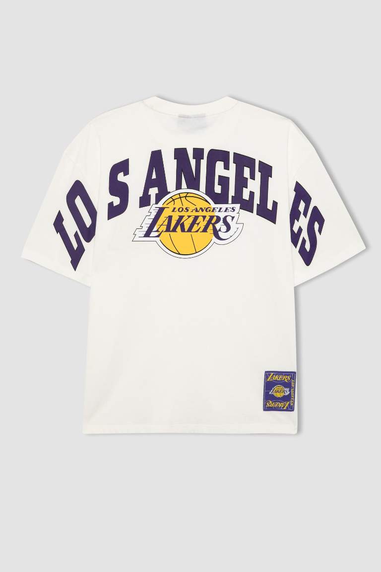 Ecru MAN DeFactoFit NBA Los Angeles Lakers Oversize Fit Crew Neck Short ...