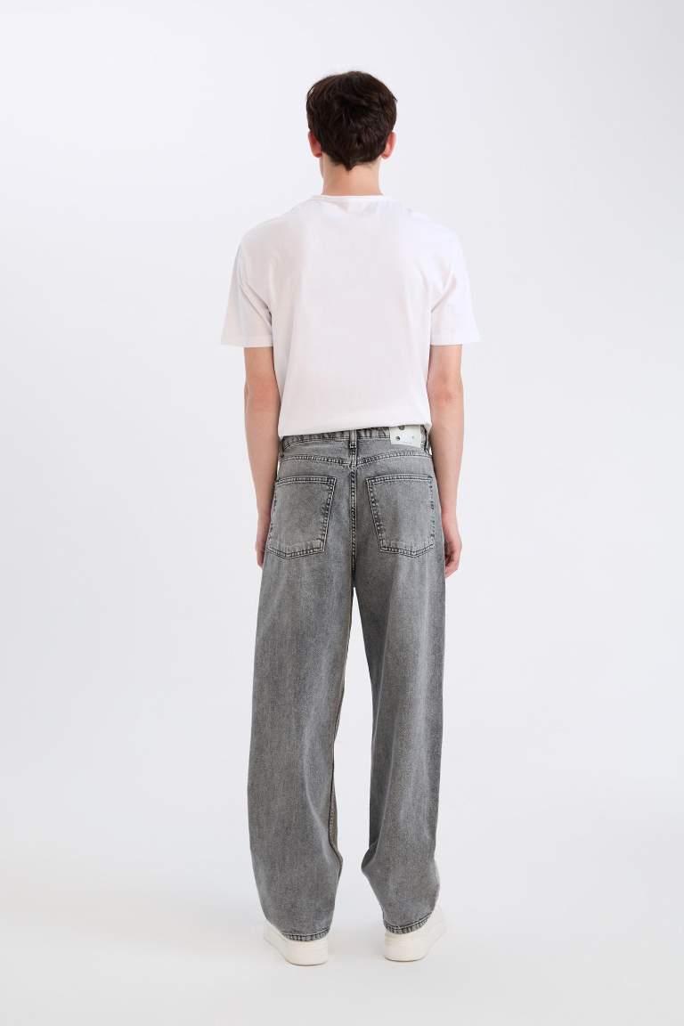 %100 Pamuk Baggy Fit Geniş Kalıp Normal Bel Geniş Paça Jean Pantolon