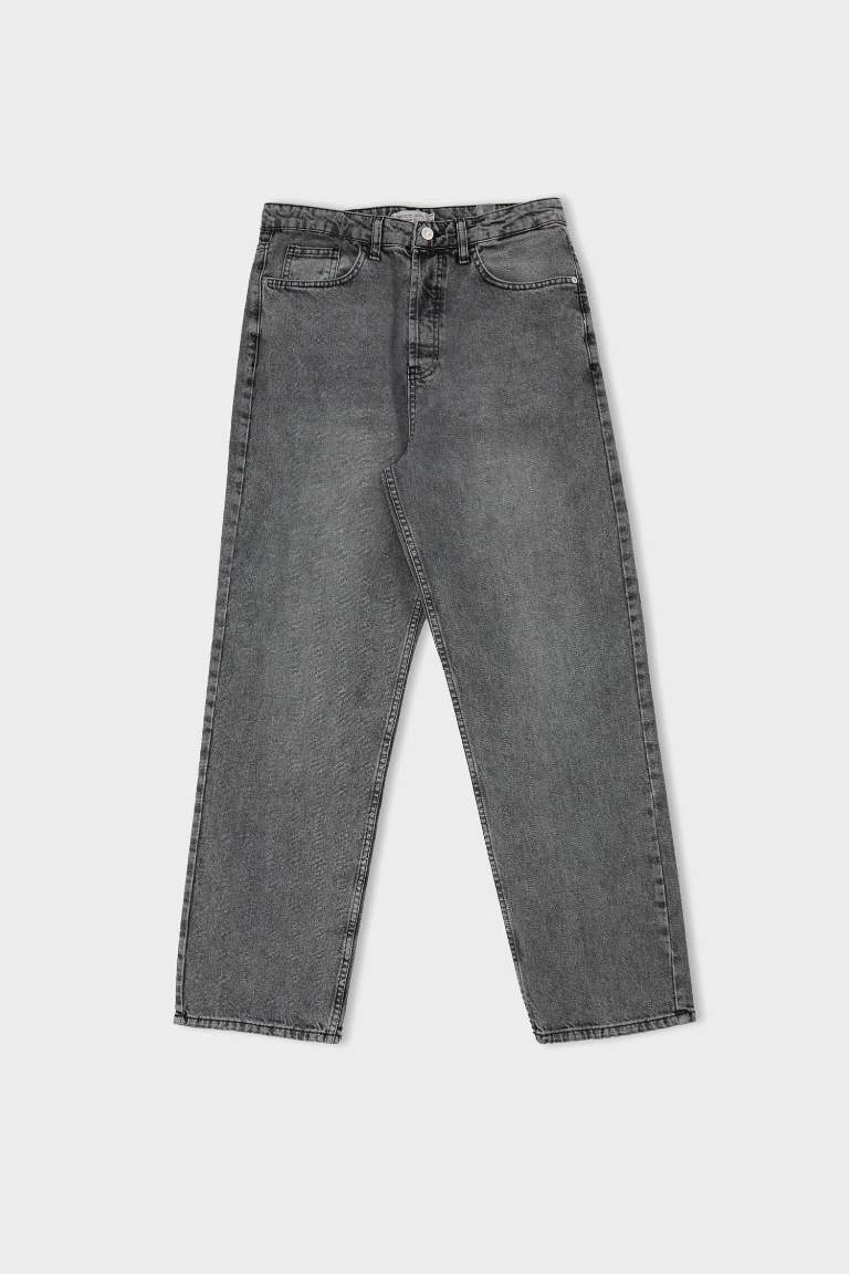 %100 Pamuk Baggy Fit Geniş Kalıp Normal Bel Geniş Paça Jean Pantolon