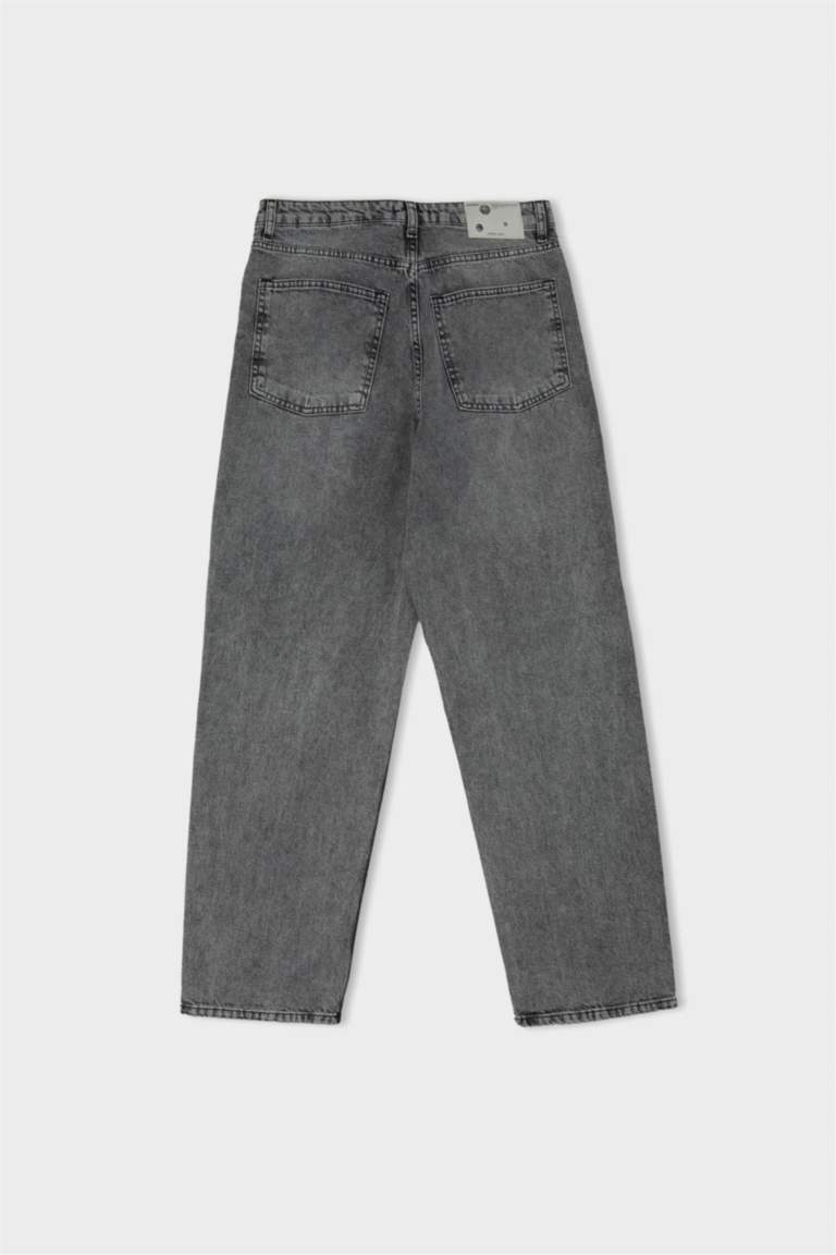 %100 Pamuk Baggy Fit Geniş Kalıp Normal Bel Geniş Paça Jean Pantolon