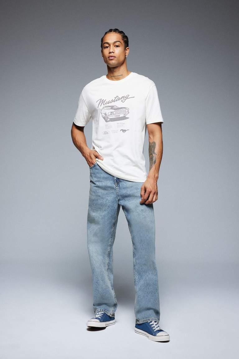 %100 Pamuk Baggy Fit Geniş Kalıp Normal Bel Geniş Paça Jean Yıkamalı Pantolon