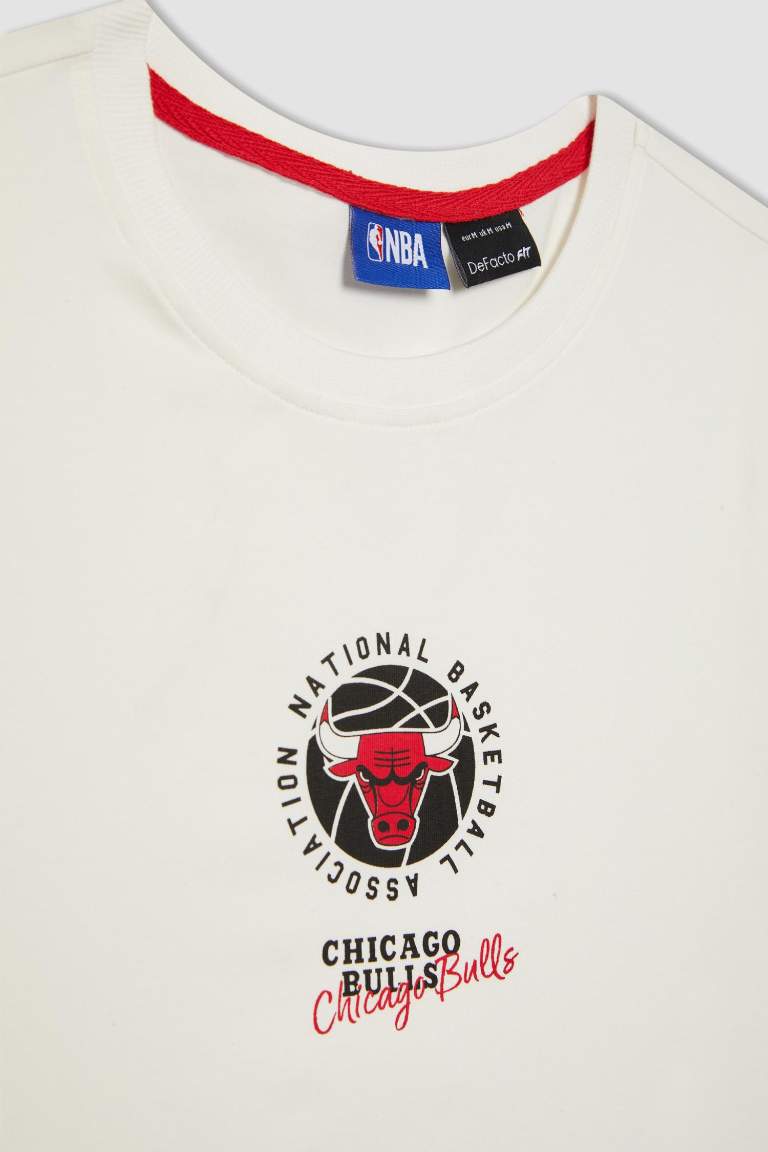 T-Shirt Crop Top à Manches Courtes à Col Rond de DeFactofit Nba Chicago Bulls