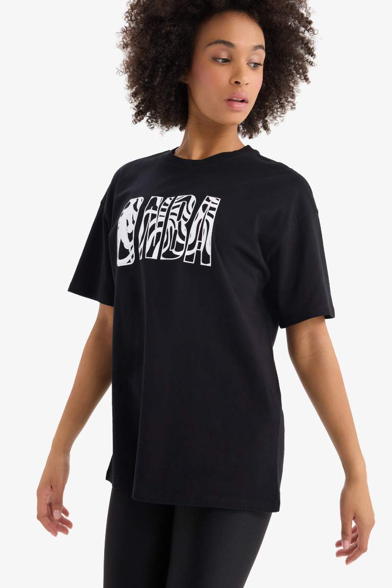 DeFactoFit NBA Wordmark Oversize Fit Crew Neck T-Shirt