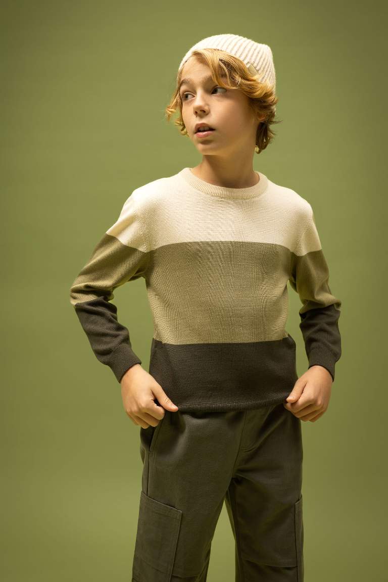 Boy Crew Neck Color Block Knitted Pullover