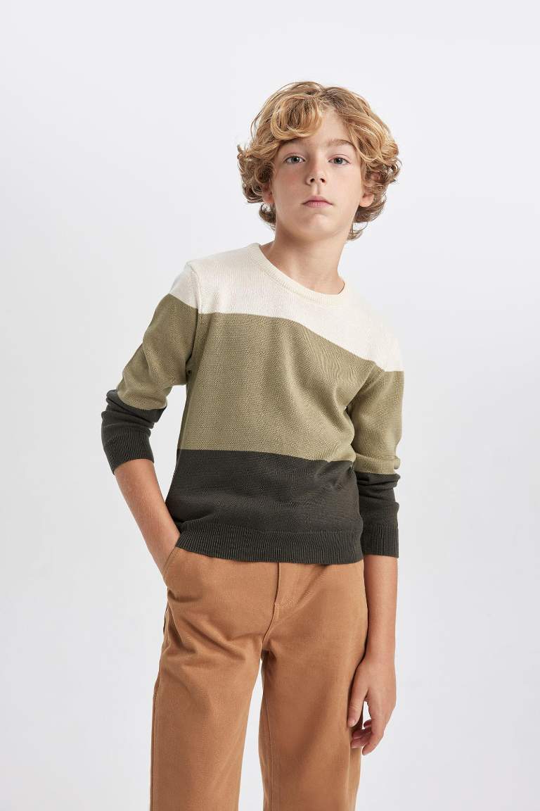 Boy Crew Neck Color Block Knitted Pullover