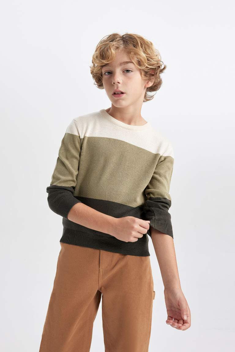 Boy Crew Neck Color Block Knitted Pullover