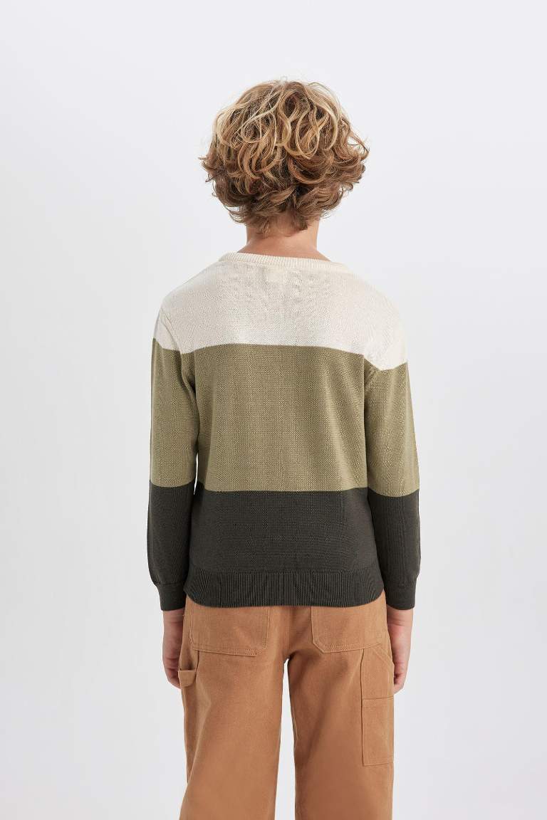 Boy Crew Neck Color Block Knitted Pullover