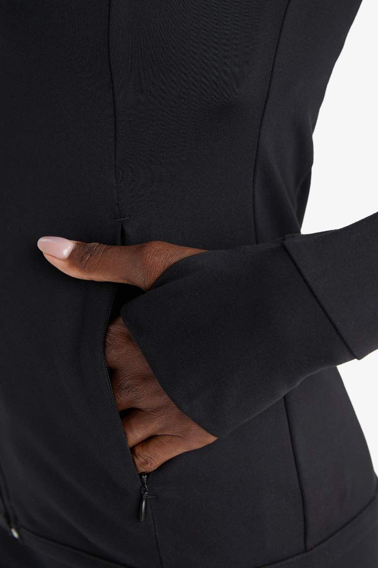DeFactoFit Fitted Dik Yaka Çift Cepli Fermuarlı Spor Hırka