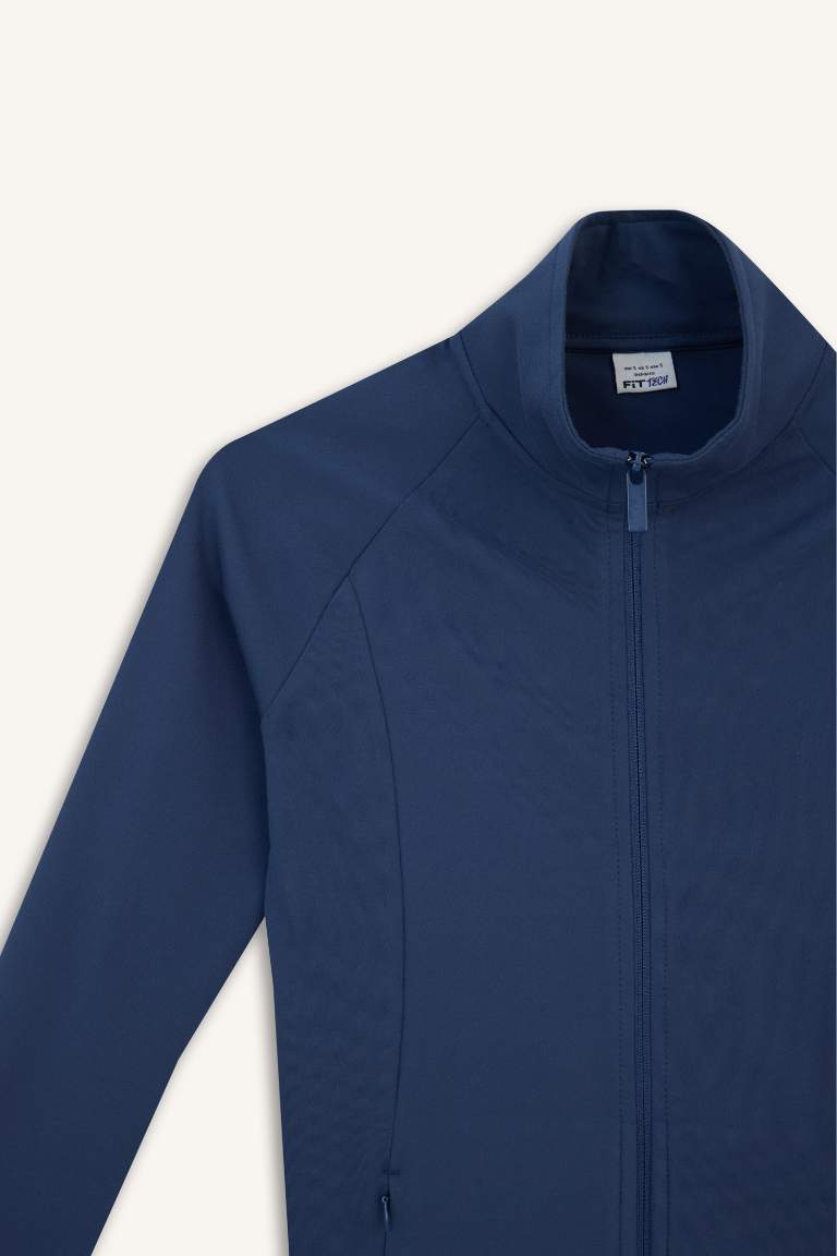 DeFactoFit Fitted Dik Yaka Çift Cepli Fermuarlı Spor Hırka