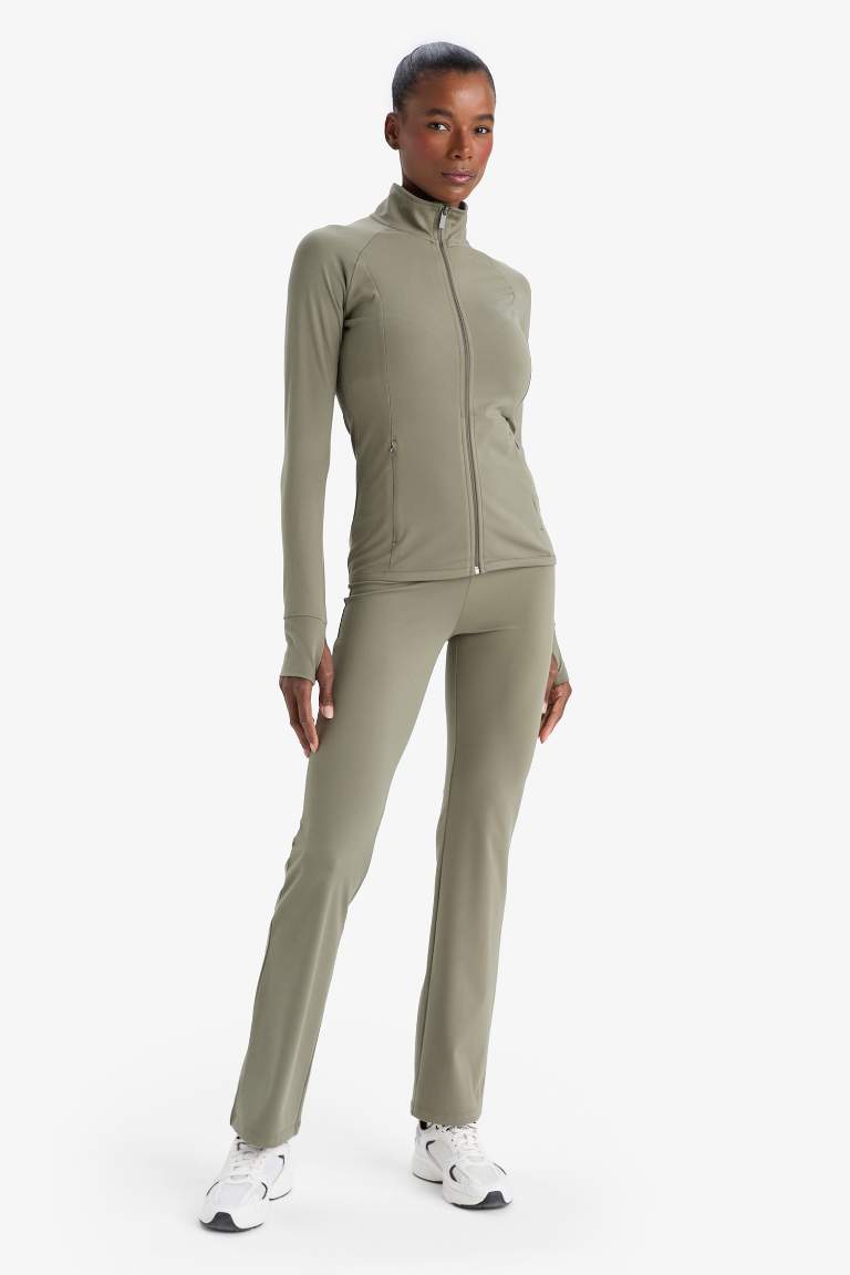 DeFactoFit Fitted Dik Yaka Çift Cepli Fermuarlı Spor Hırka
