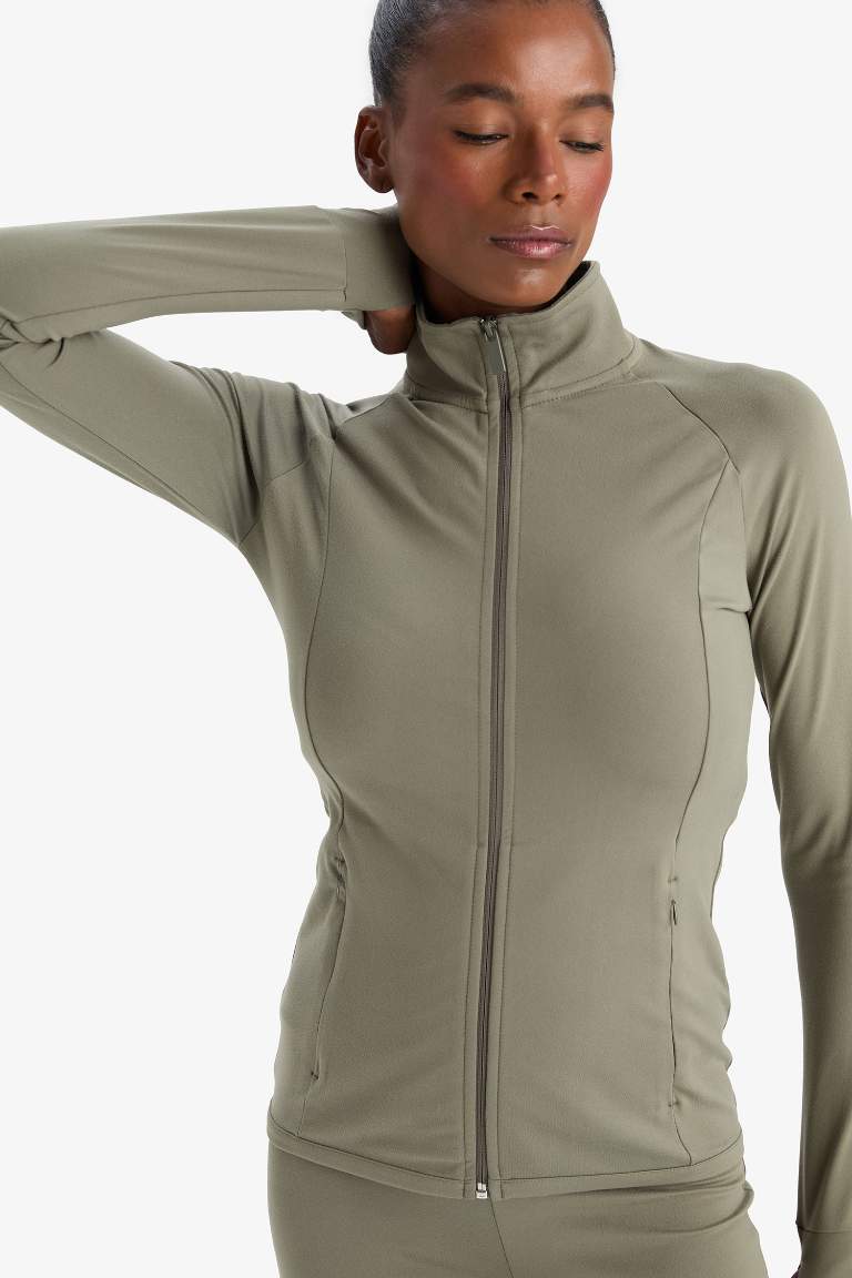 DeFactoFit Fitted Dik Yaka Çift Cepli Fermuarlı Spor Hırka