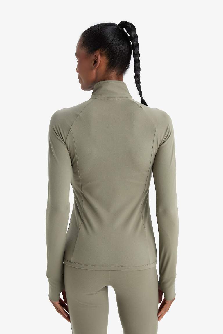 DeFactoFit Fitted Dik Yaka Çift Cepli Fermuarlı Spor Hırka