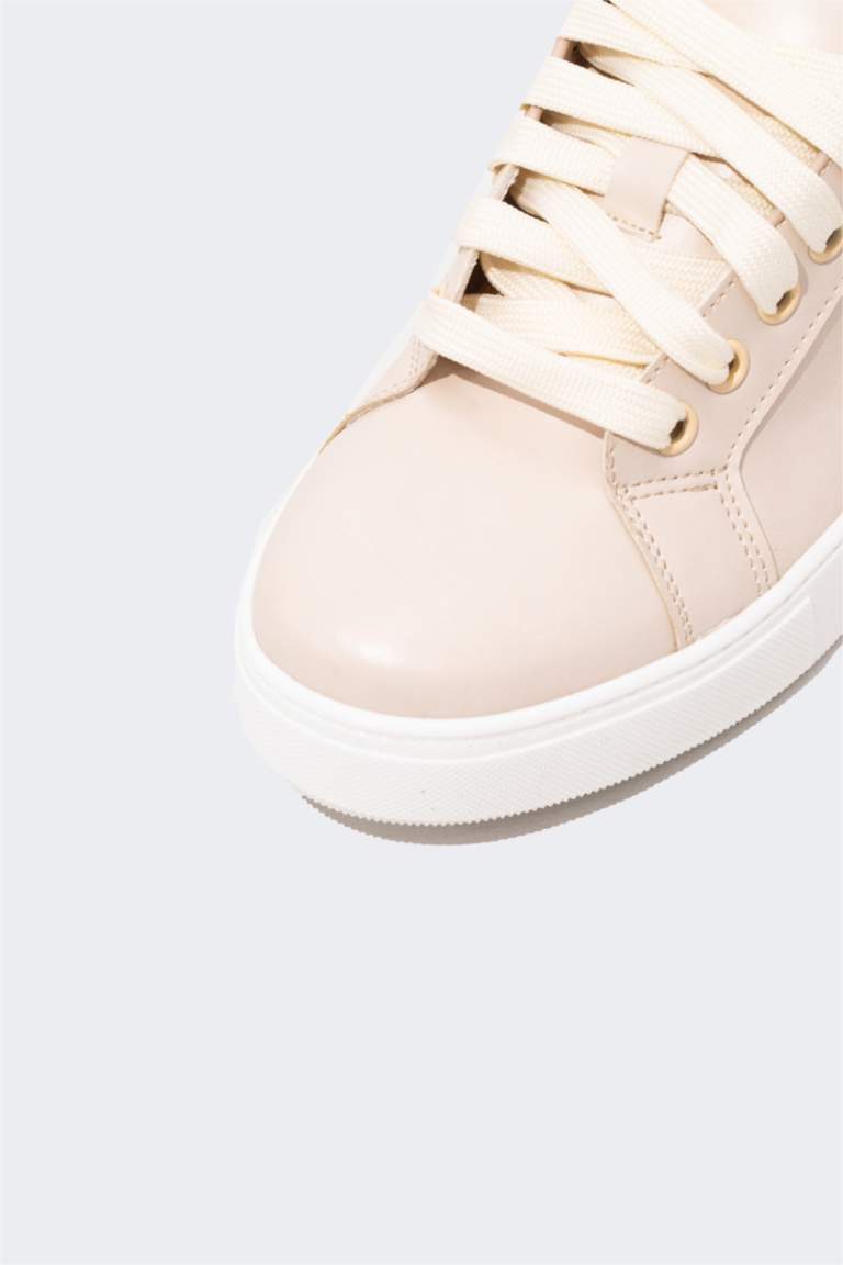 Beige WOMAN Woman Faux Leather Flat Sole Sneaker 2936670 DeFacto