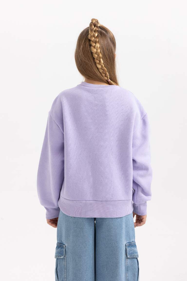 Kız Çocuk Bisiklet Yaka İçi Yumuşak Tüylü Kalın Sweatshirt