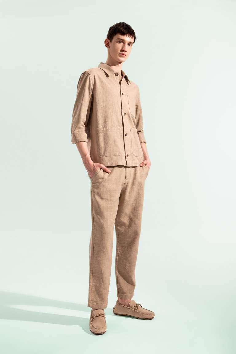 Regular Fit Regular Hem Cotton Trousers