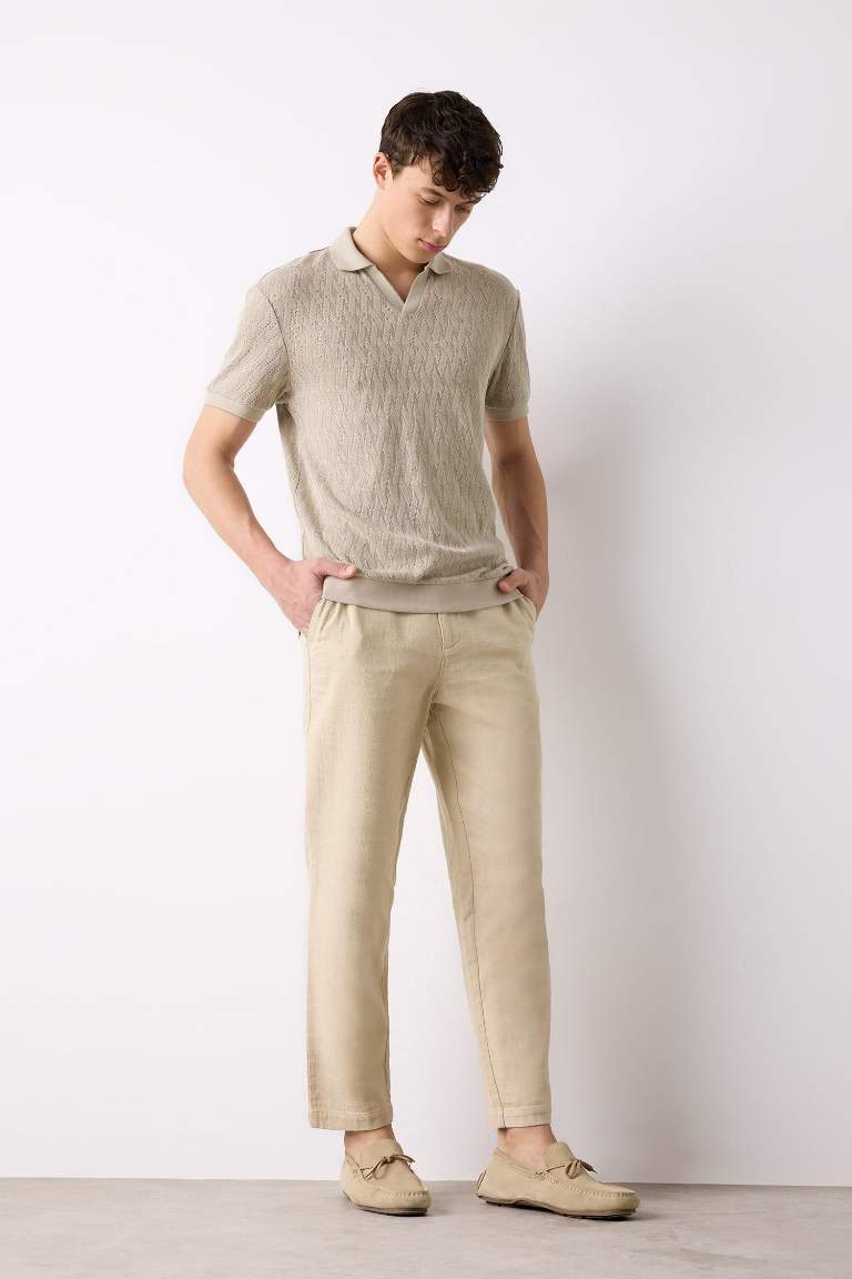 Cotton Regular Fit Linen Look Jogger Pants
