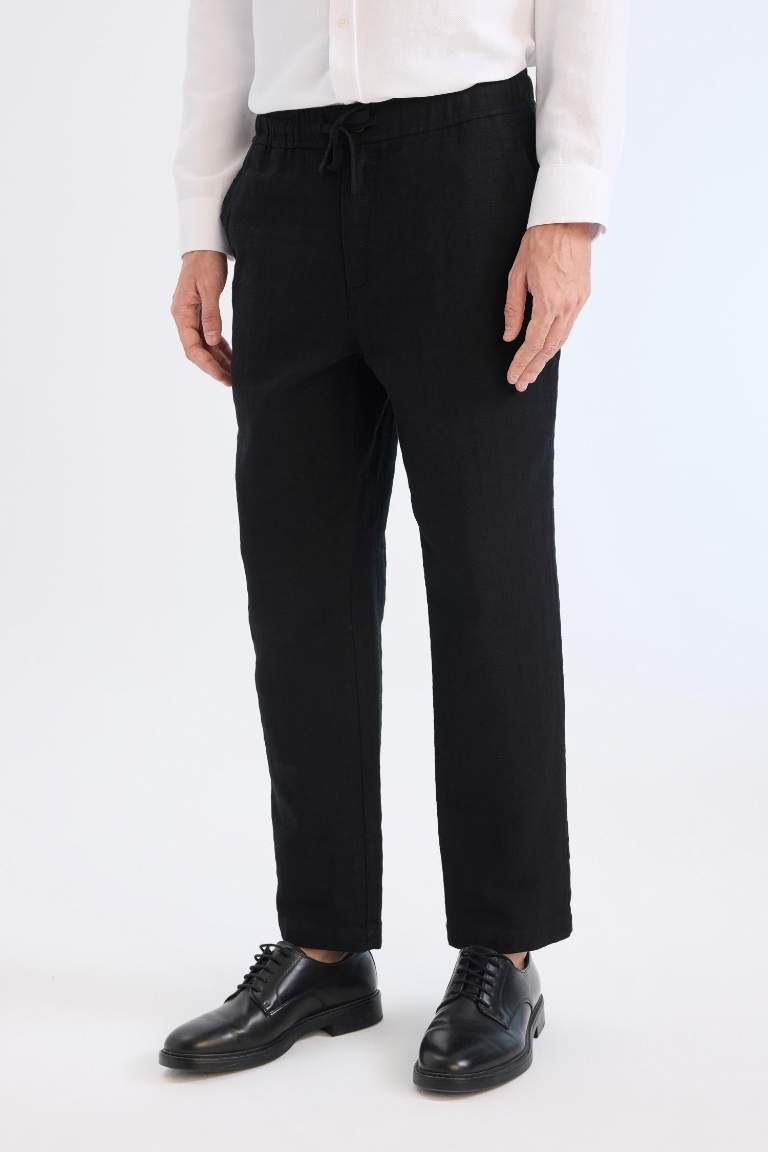 Regular Fit Linen Look Cotton Jogger Summer Trousers