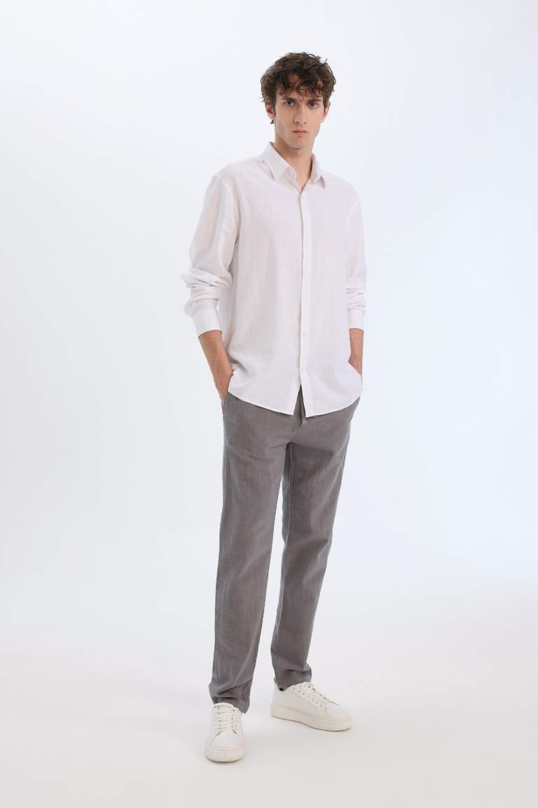 Regular Fit Linen Look Straight Leg Cotton Summer Joggers