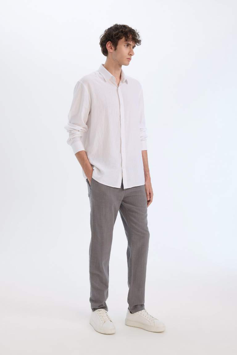 Regular Fit Linen Look Straight Leg Cotton Summer Joggers