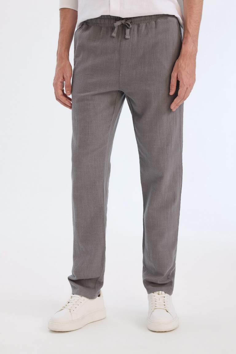 Regular Fit Linen Look Straight Leg Cotton Summer Joggers