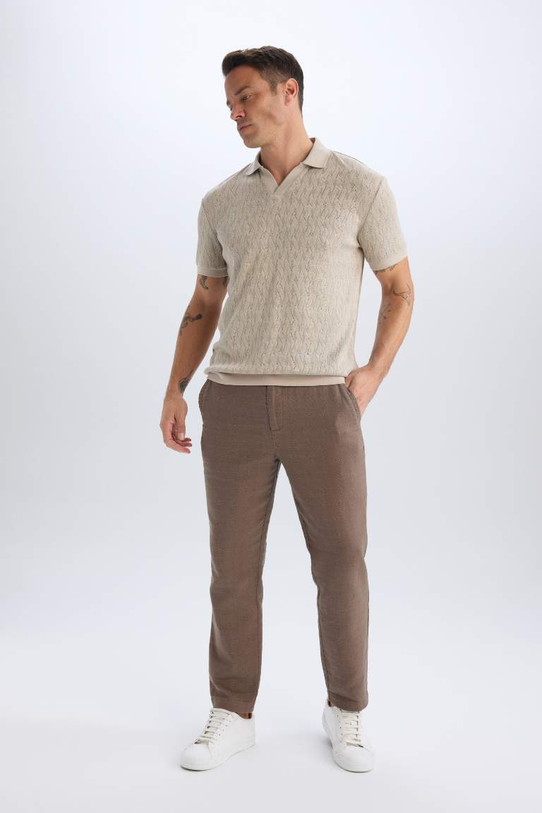 Regular Fit Linen Look Straight Leg Cotton Summer Joggers