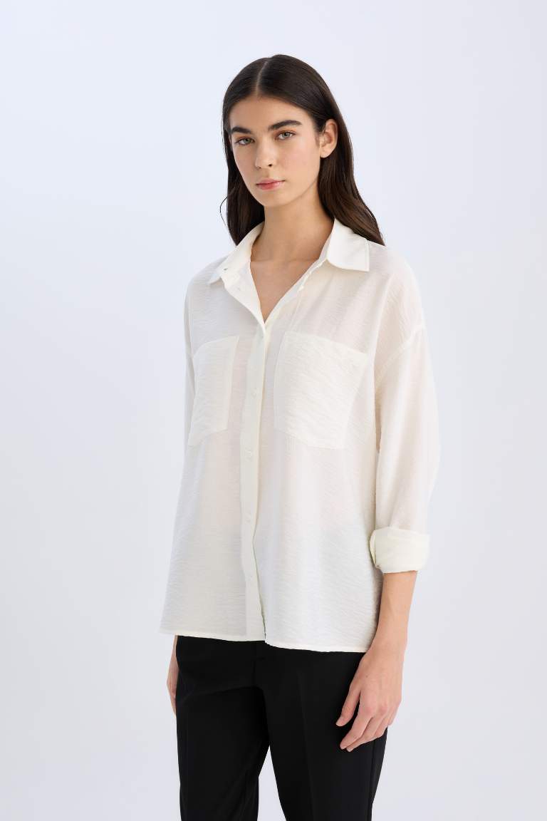 Oversize Fit Shirt Collar Long Sleeve Shirt