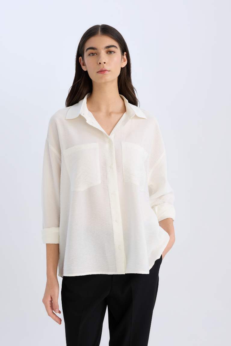 Oversize Fit Shirt Collar Long Sleeve Shirt