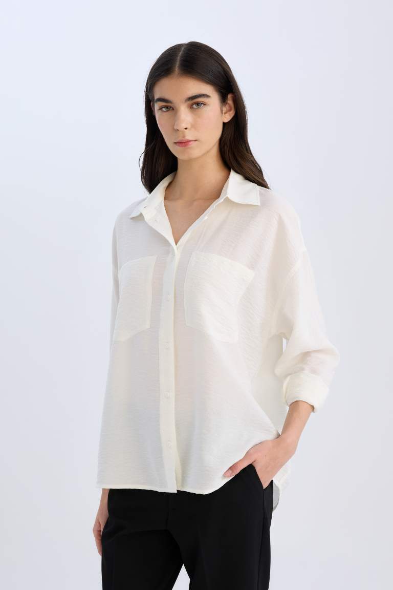 Oversize Fit Shirt Collar Long Sleeve Shirt