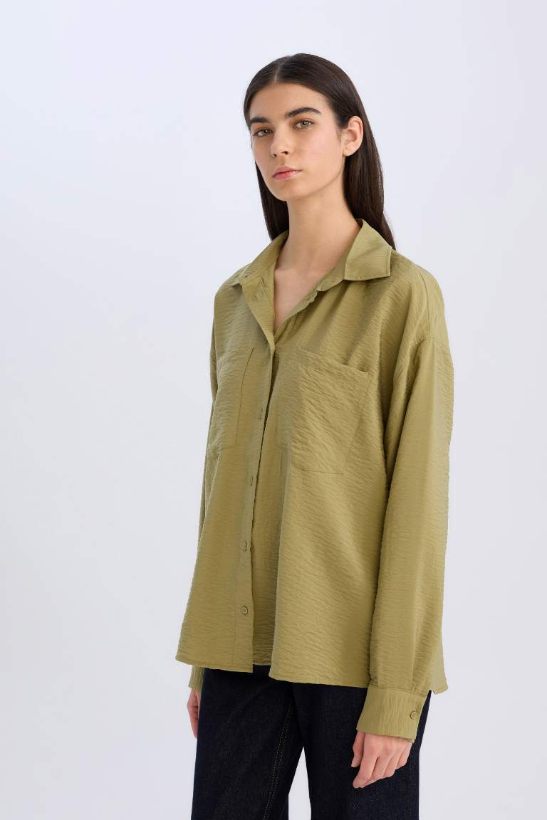 Oversize Fit Shirt Collar Long Sleeve Shirt