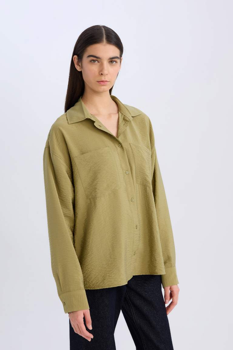 Oversize Fit Shirt Collar Long Sleeve Shirt