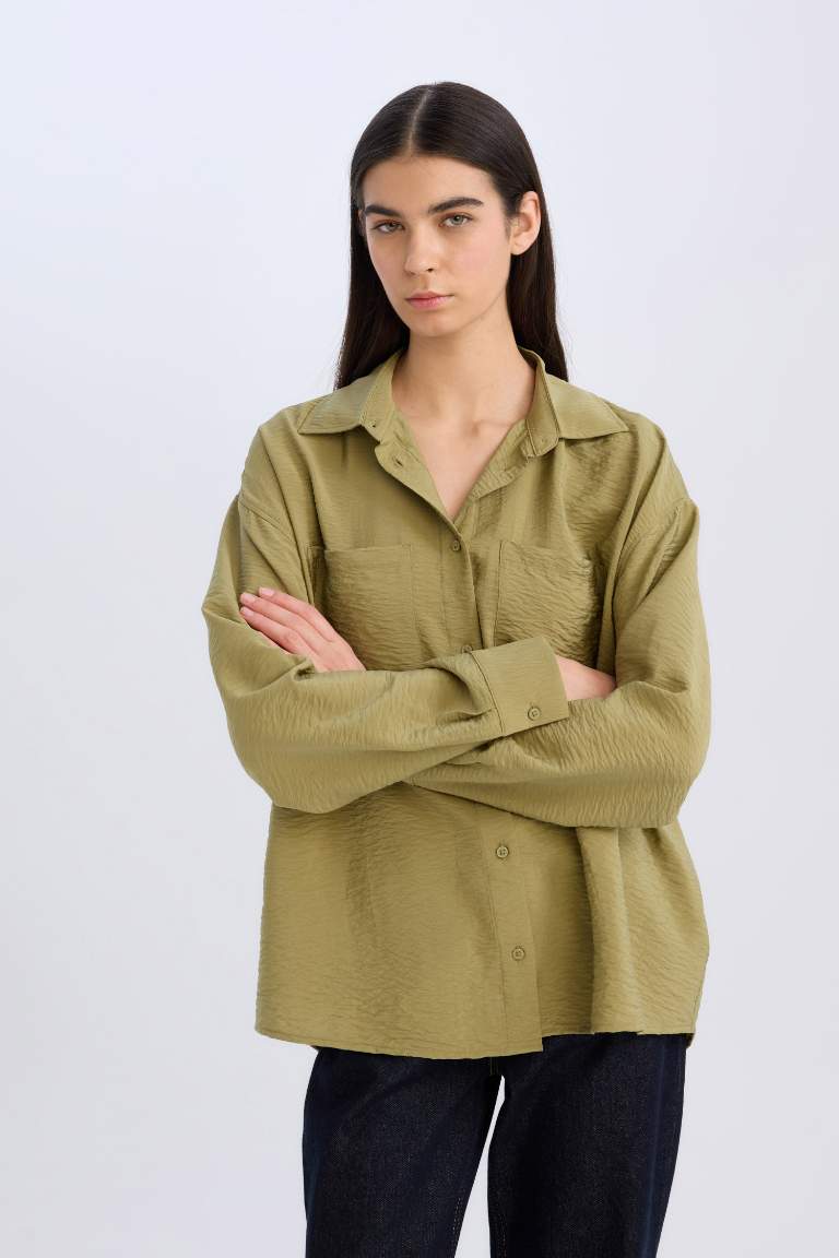 Oversize Fit Shirt Collar Long Sleeve Shirt