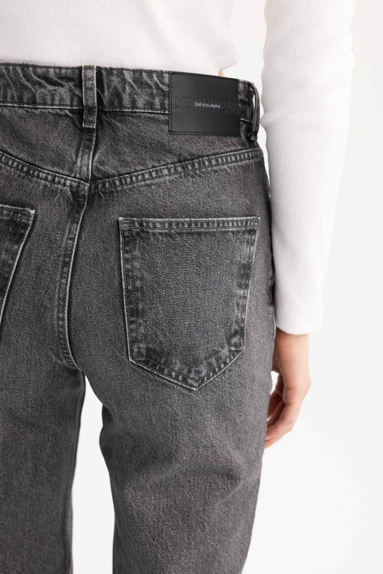 90's Wide Leg Yüksek Bel Uzun Jean Yıkamalı Pantolon