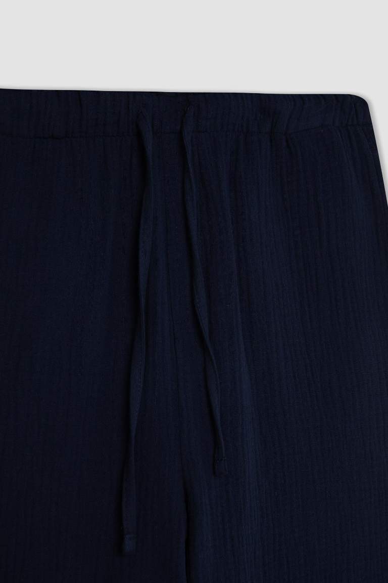 Pantalon Tissé Taille Haute à Jambes Courtes avec Poches de Jogging