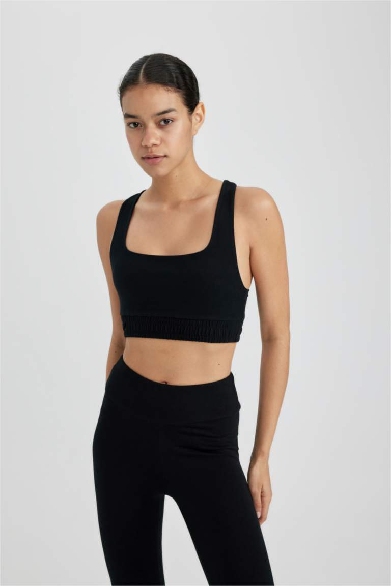 Black WOMEN DeFactoFit Crew Neck Sports Bra 3081669 DeFacto