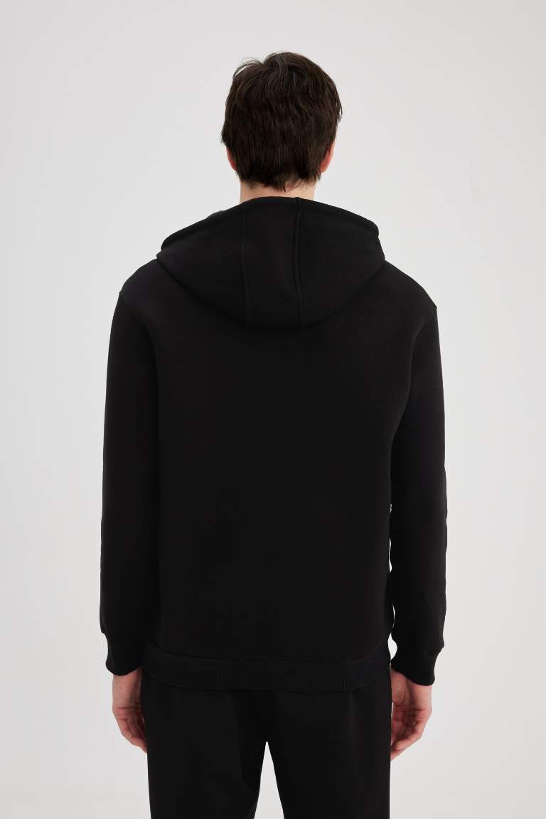 Comfort Regular Fit Rahat Kalıp Kapüşonlu Yarım Fermuarlı Basic Düz Sweatshirt