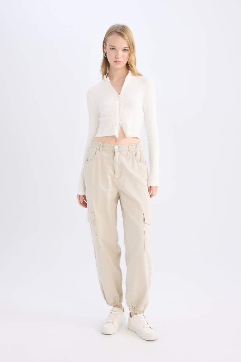 High Waist Gabardine Jogger Cargo Pants