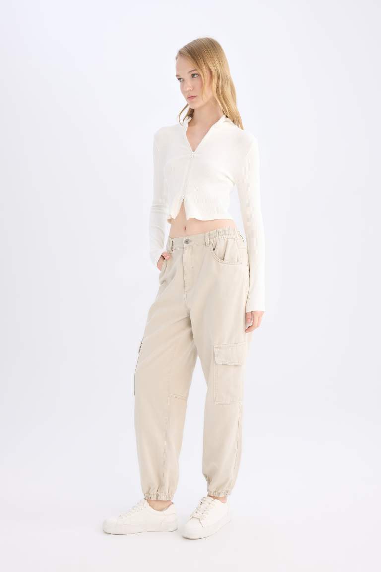 High Waist Gabardine Jogger Cargo Pants