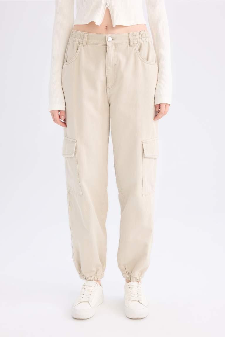 High Waist Gabardine Jogger Cargo Pants