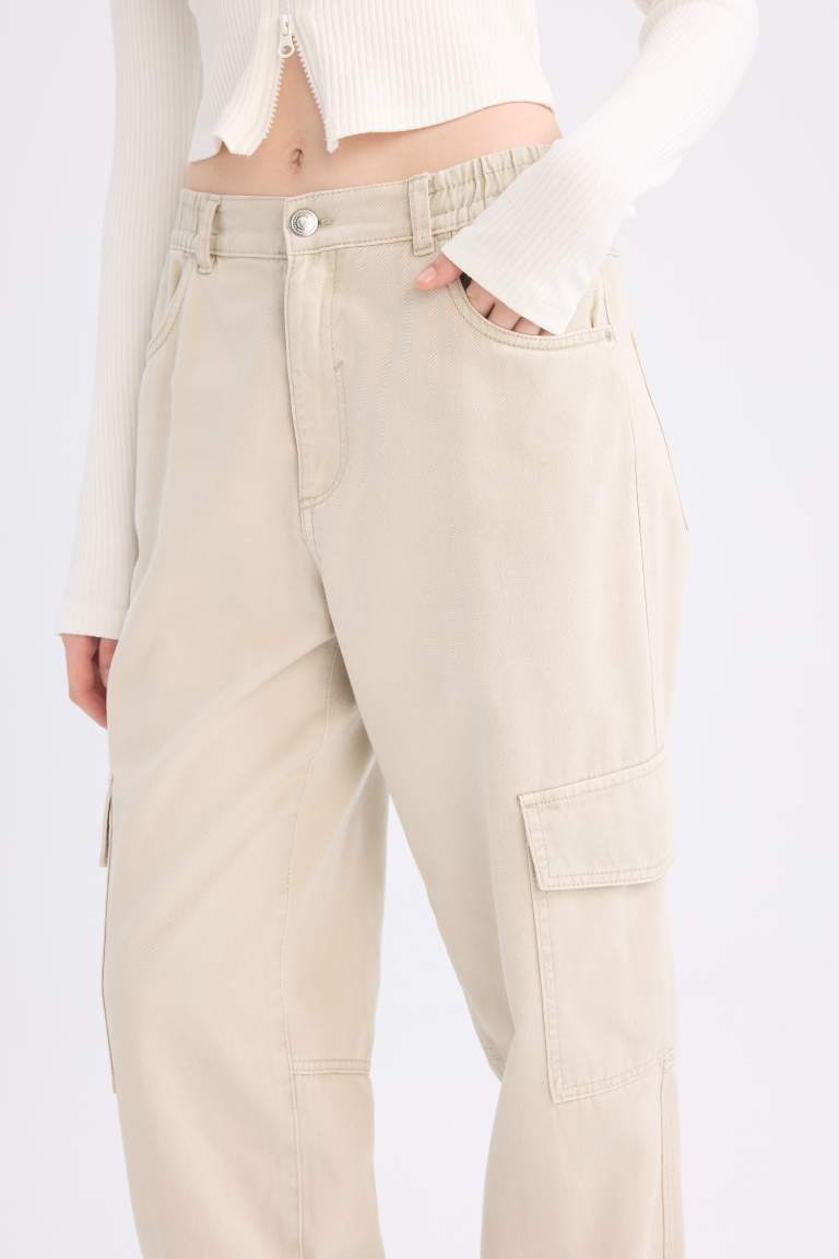 High Waist Gabardine Jogger Cargo Pants