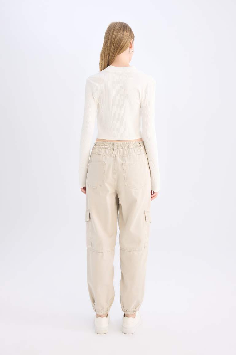 High Waist Gabardine Jogger Cargo Pants