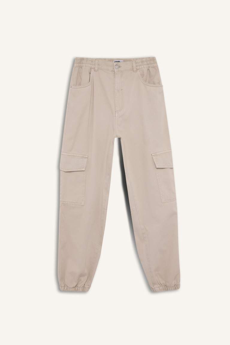 High Waist Gabardine Jogger Cargo Pants