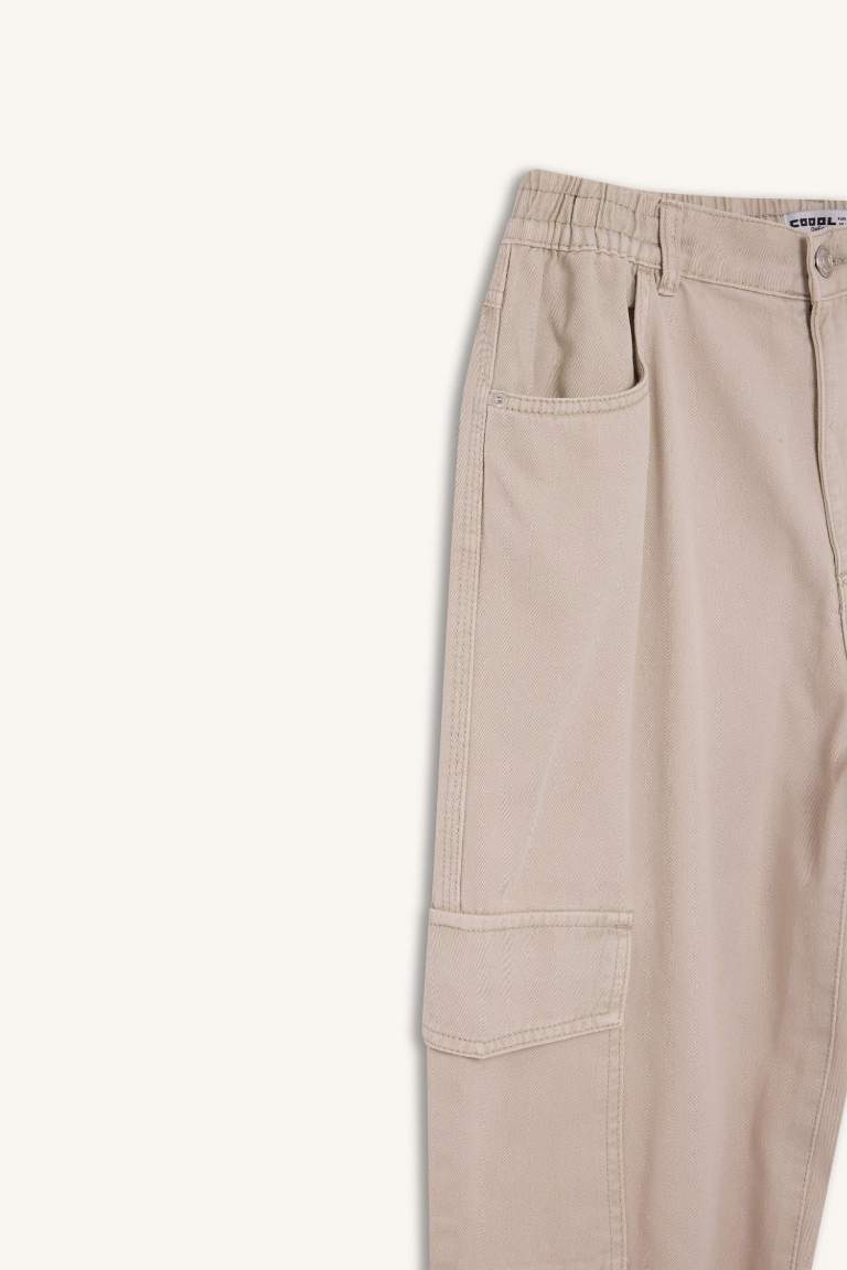 High Waist Gabardine Jogger Cargo Pants