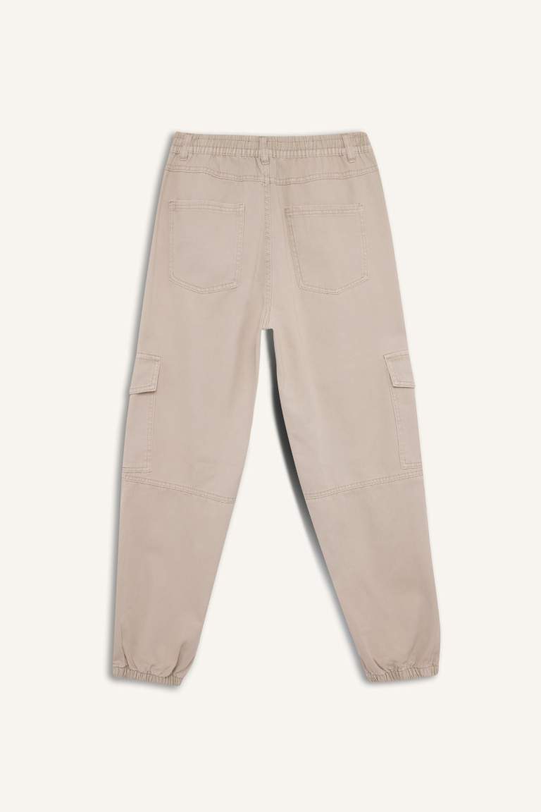 High Waist Gabardine Jogger Cargo Pants