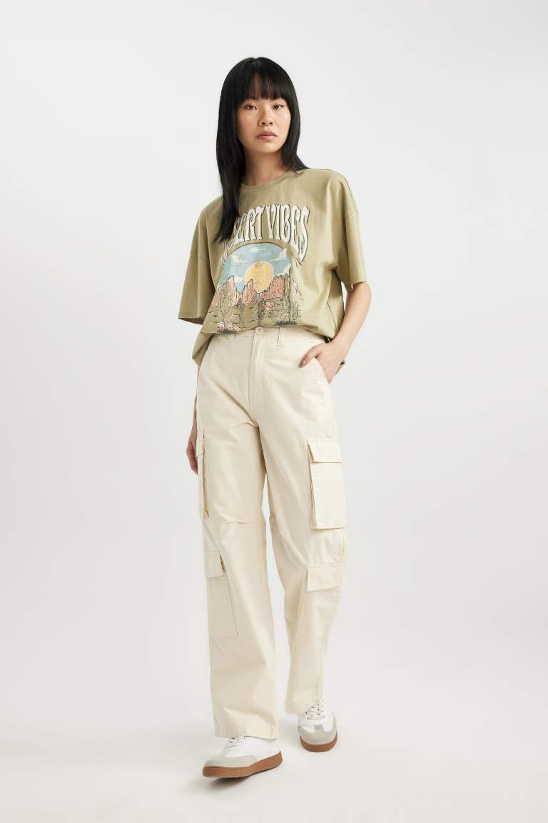 Straight Fit Cargo Gabardine Trousers