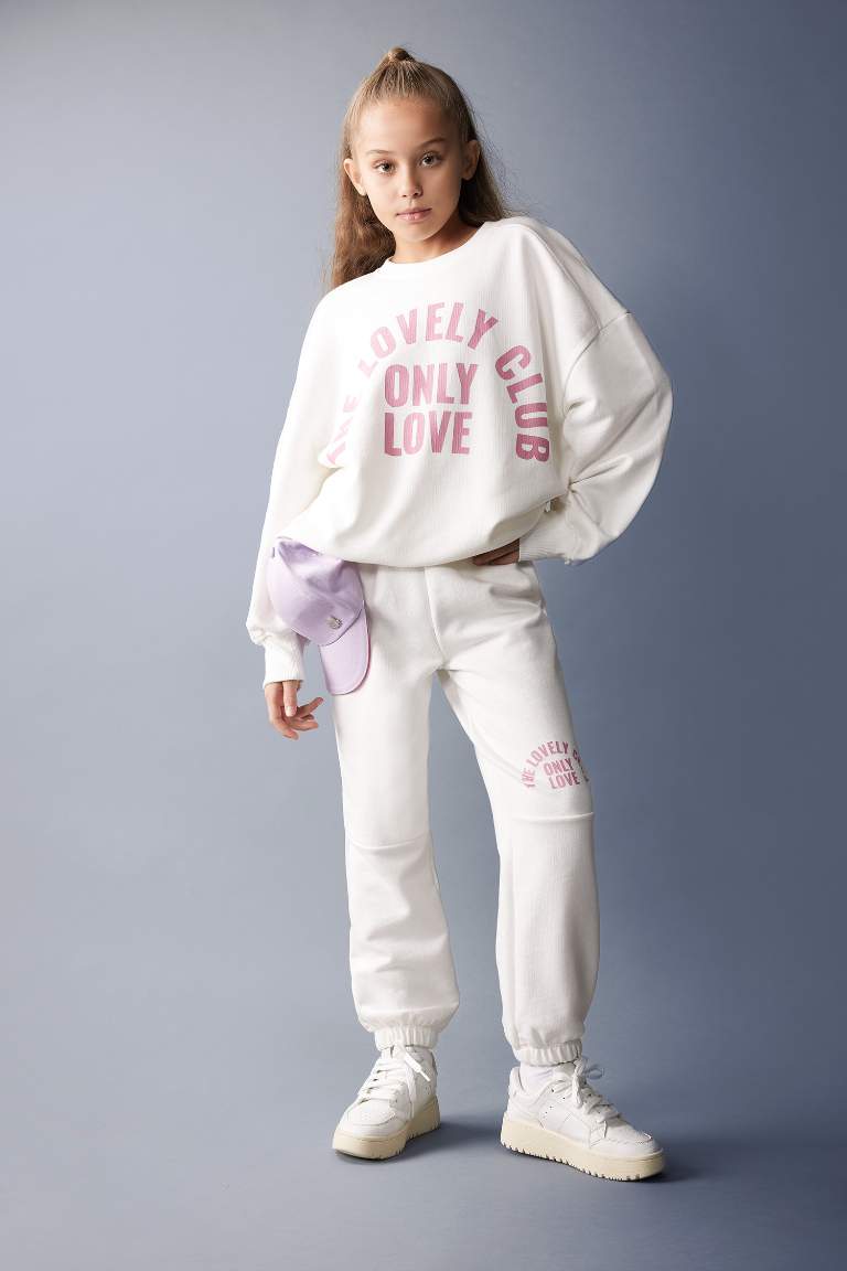 Kız Çocuk Coool Baskılı Sweatshirt Eşofman Altı 2'li Takım