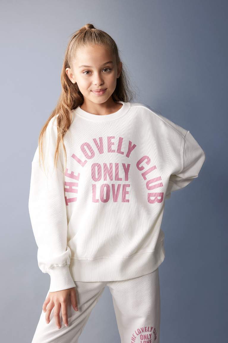 Kız Çocuk Coool Baskılı Sweatshirt Eşofman Altı 2'li Takım
