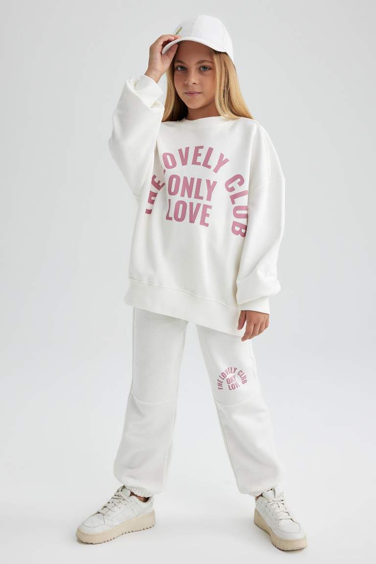 Kız Çocuk Coool Baskılı Sweatshirt Eşofman Altı 2'li Takım