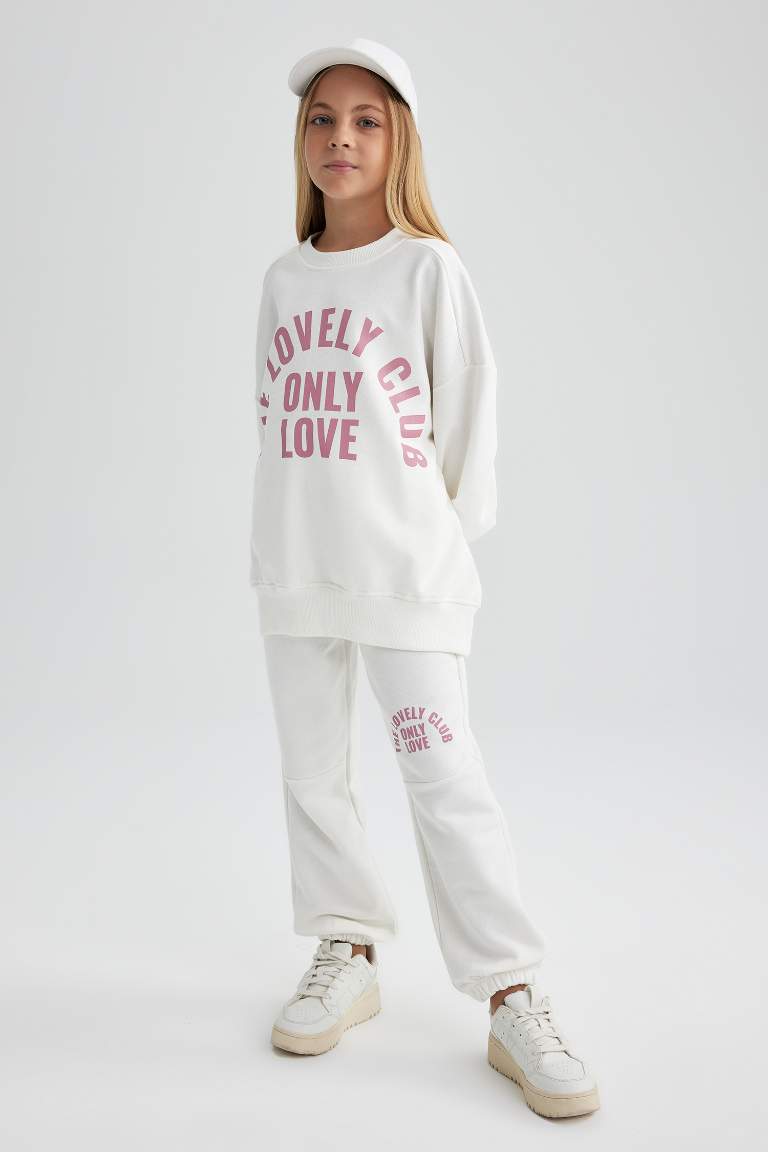 Kız Çocuk Coool Baskılı Sweatshirt Eşofman Altı 2'li Takım